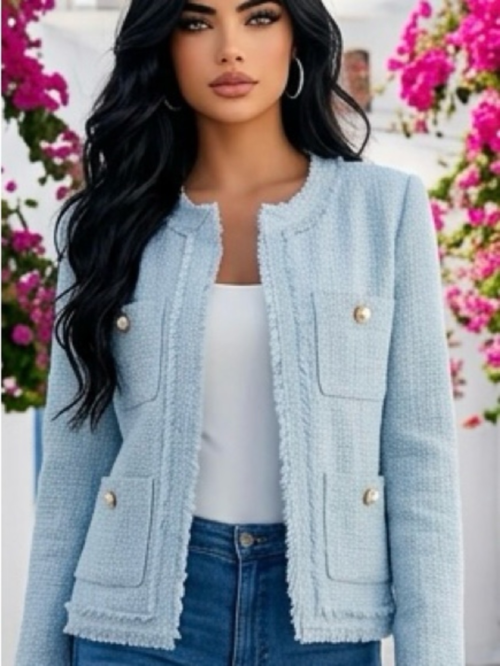 Nanette Lepore Pale Blue Tweed Jacket